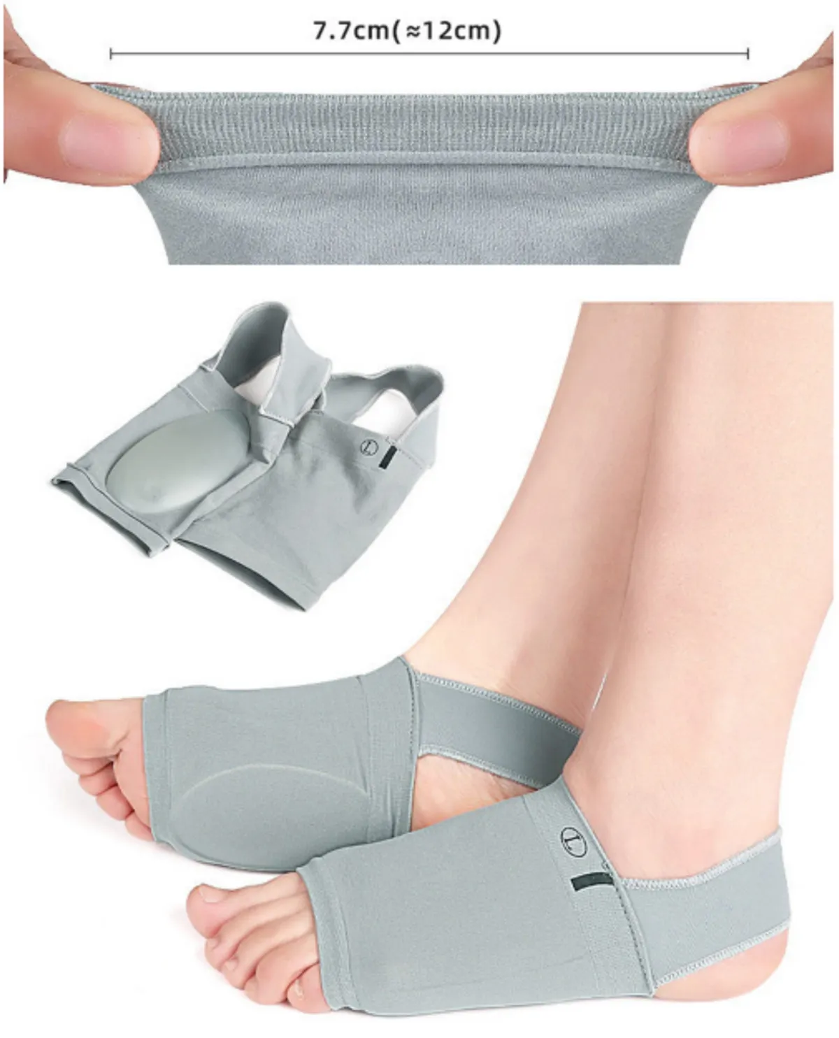 1 Pair Gel Plantar Fasciitis Foot Arch Support Sleeve Socks Comfort Gel Pad Gray