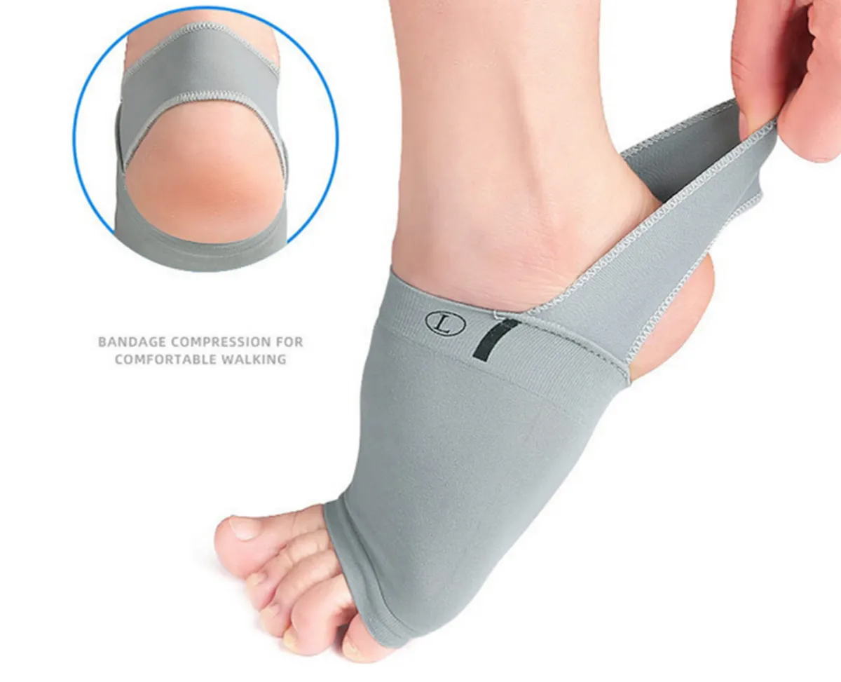 1 Pair Gel Plantar Fasciitis Foot Arch Support Sleeve Socks Comfort Gel Pad Gray