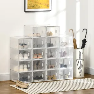 18PCS Clear Shoe Box, Plastic Stackable Shoe Storage Box for UK/EU Size up to 8.5/43 with Magnetic Door for Women/Men, 25 x 35 x 19cm