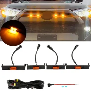 (4pcs/set) Modified Front LED Grille Lights Amber Light for Toyota 4runner Off-Road, Limited, Nightshade, Sport, SR5, Trail, Premium and Venture 2020-2022(Amber Shell)