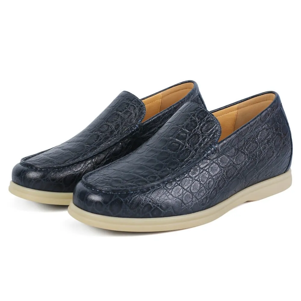 5 CM/1.95 Inches CMR CHAMARIPA Height-Boosting Blue Embossed Sheepskin Slip-On Loafers for Men