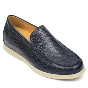 5 CM/1.95 Inches CMR CHAMARIPA Height-Boosting Blue Embossed Sheepskin Slip-On Loafers for Men