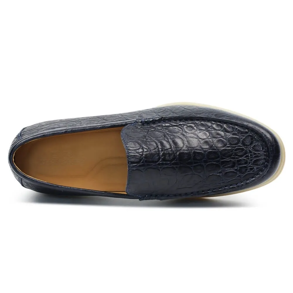 5 CM/1.95 Inches CMR CHAMARIPA Height-Boosting Blue Embossed Sheepskin Slip-On Loafers for Men