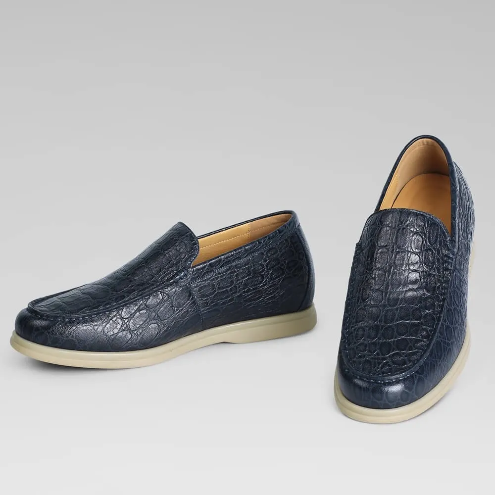 5 CM/1.95 Inches CMR CHAMARIPA Height-Boosting Blue Embossed Sheepskin Slip-On Loafers for Men