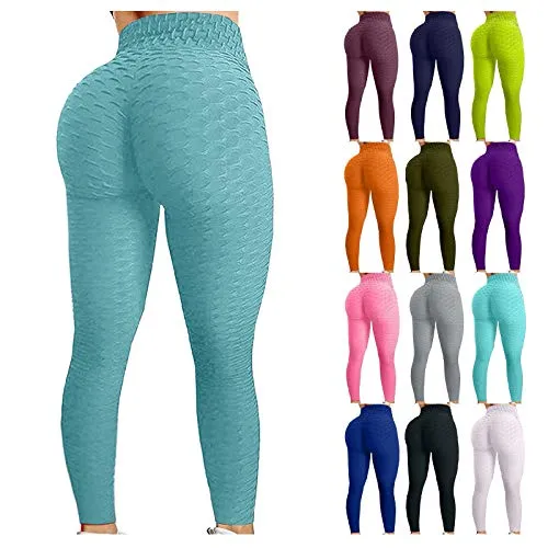 5665 Butt Lifting Workout Leggings for Women Anti Cellulite High Waisted Yoga Pants Exercise Tummy Control Sport Tights Blue