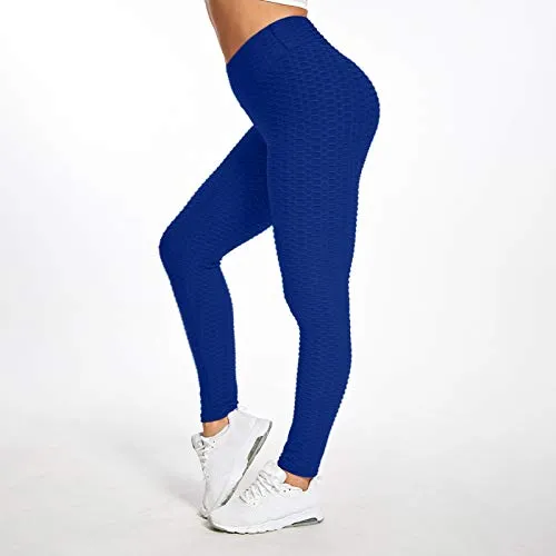 5665 Butt Lifting Workout Leggings for Women Anti Cellulite High Waisted Yoga Pants Exercise Tummy Control Sport Tights Blue