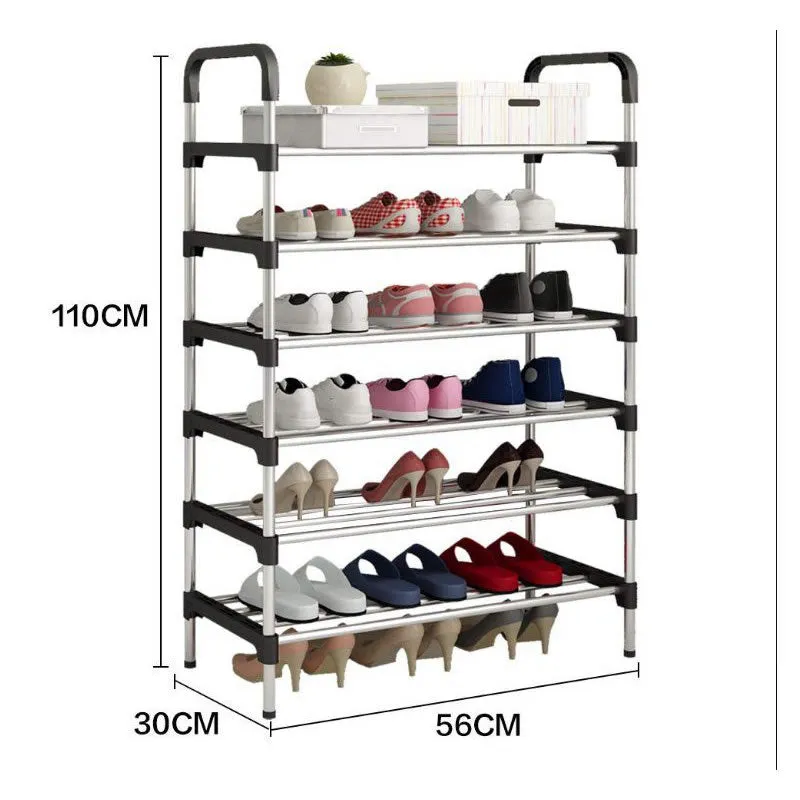 6 Layer Stainless Steel Freestanding Shoe Organizer Yh9901- Black