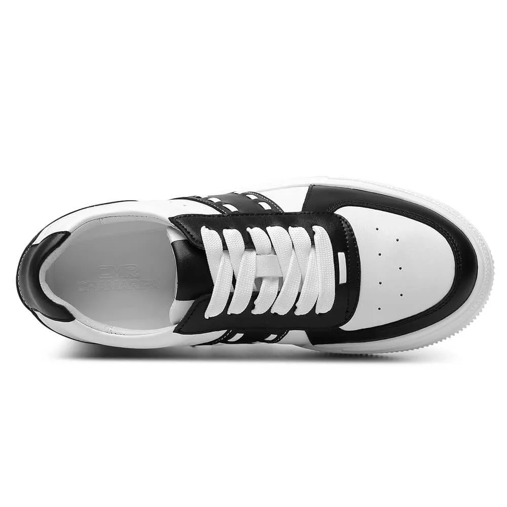 8 CM/3.15 Inches CMR CHAMARIPA Women's Casual Height Increasing Sneakers - Black & White Leather