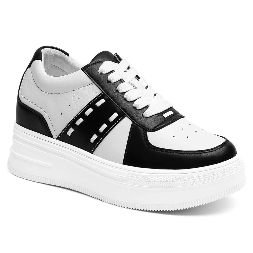 8 CM/3.15 Inches CMR CHAMARIPA Women's Casual Height Increasing Sneakers - Black & White Leather