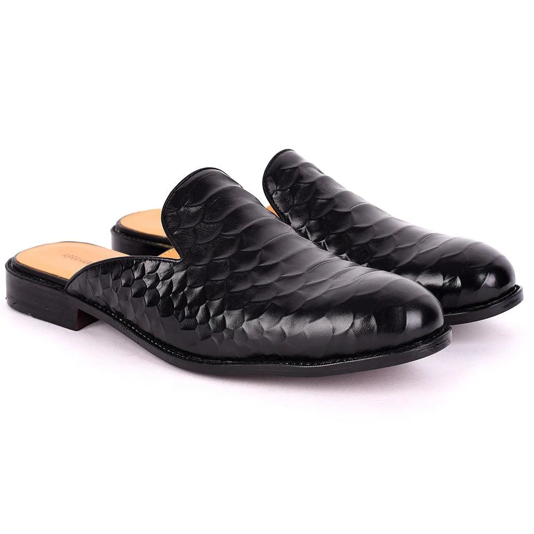 Abraham Mathias Crocodile Leather Men's Half Shoe- Black