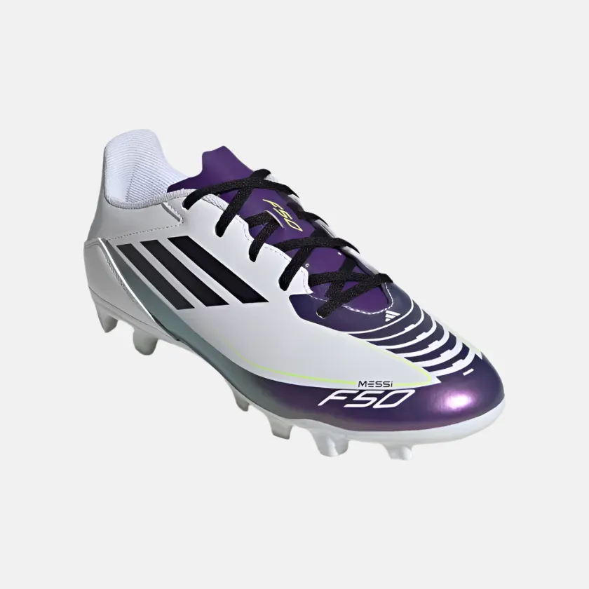 Adidas F50 Club Messi Flexible-Ground Football Shoes -Cloud White/Core Black/Purple