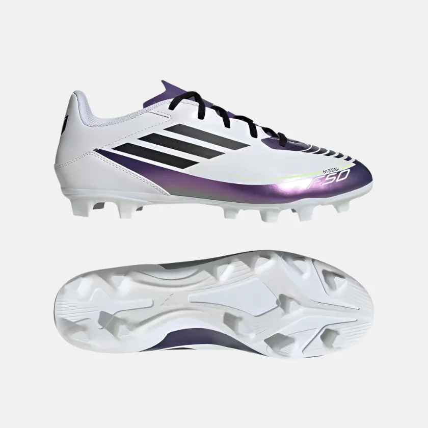 Adidas F50 Club Messi Flexible-Ground Football Shoes -Cloud White/Core Black/Purple