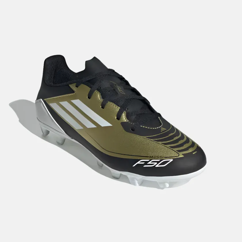 Adidas F50 Club Messi Flexible Unisex Football Ground Shoes -Gold Metallic/Cloud White/Core Black