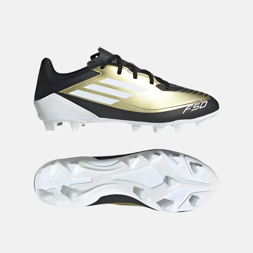 Adidas F50 Club Messi Flexible Unisex Football Ground Shoes -Gold Metallic/Cloud White/Core Black