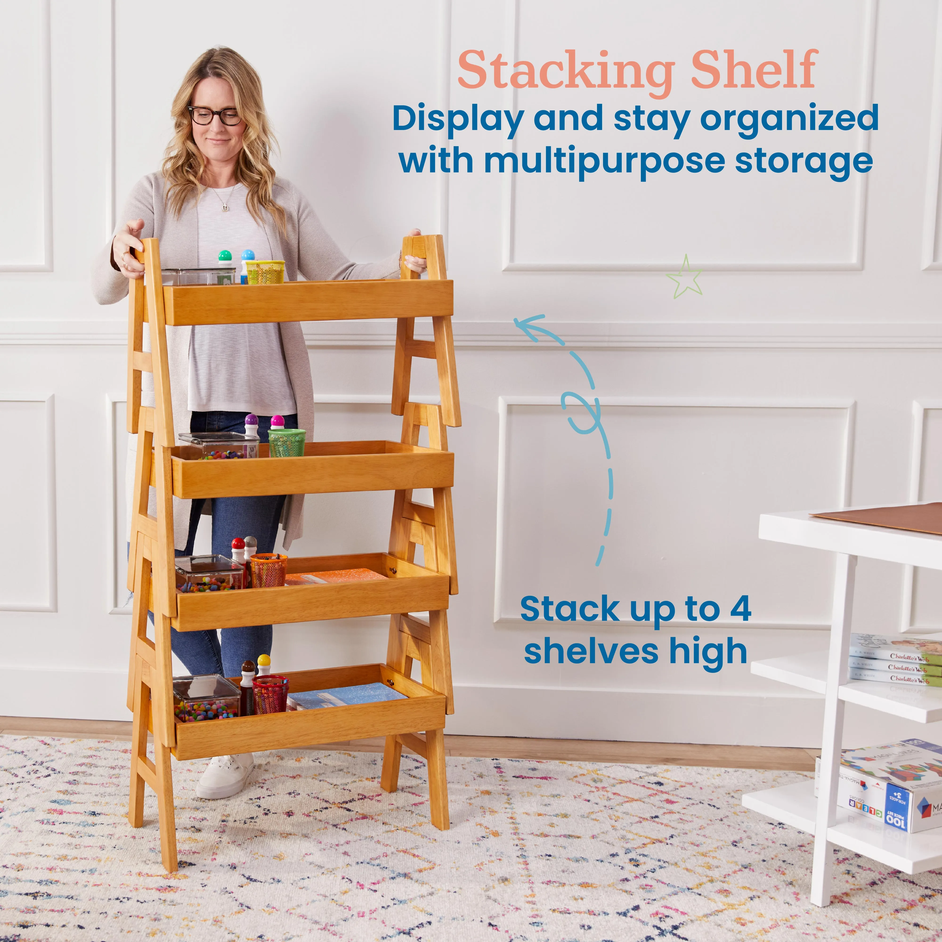 Adjustable Stacking Shelf with Full Edge