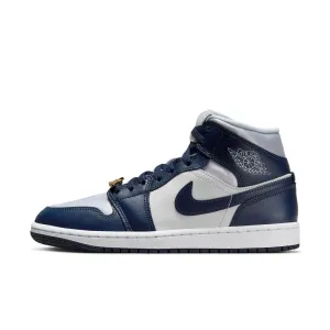 Air Jordan 1 Mid SE "Football Grey White Midnight Navy" - Women's