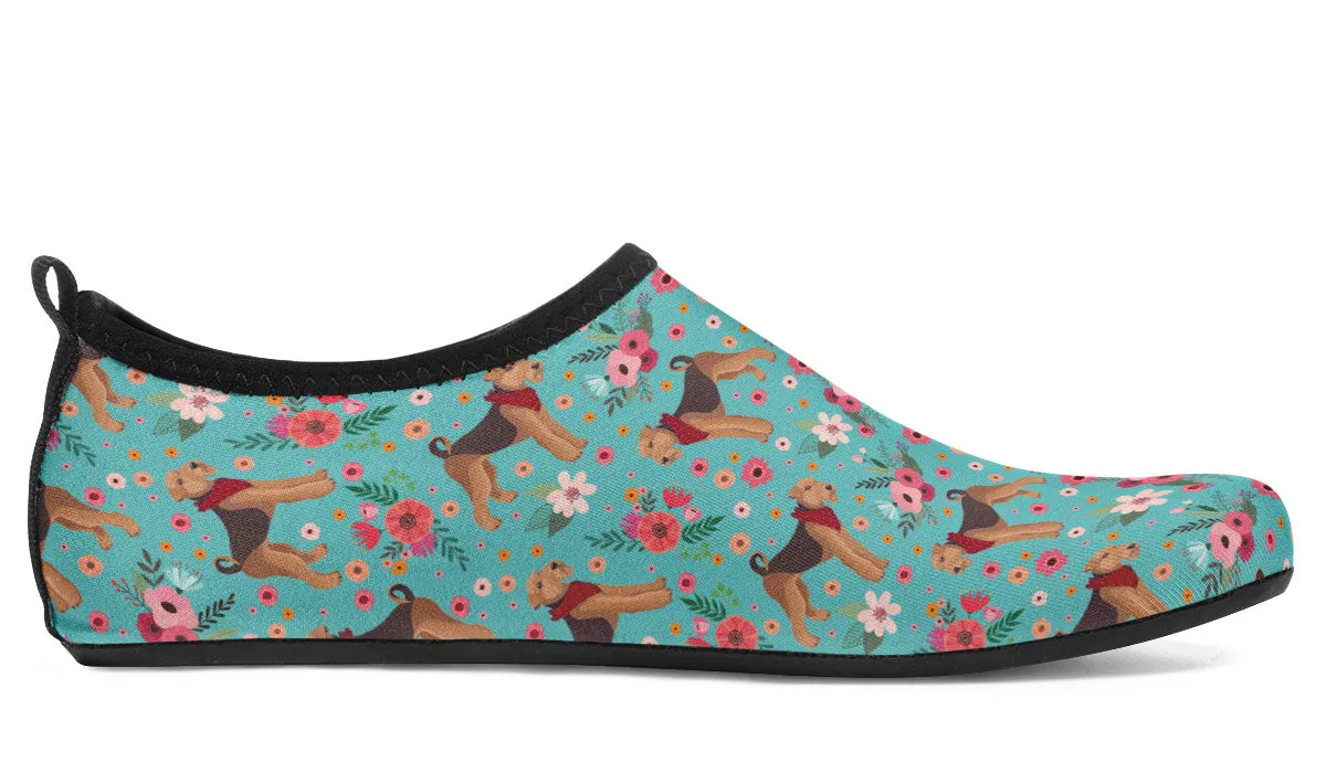 Airedale Terrier Flower Aqua Barefoot Shoes