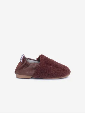 Alma Vegan Leather & Vegan Shearling Kids Slipper Shoe | Brown