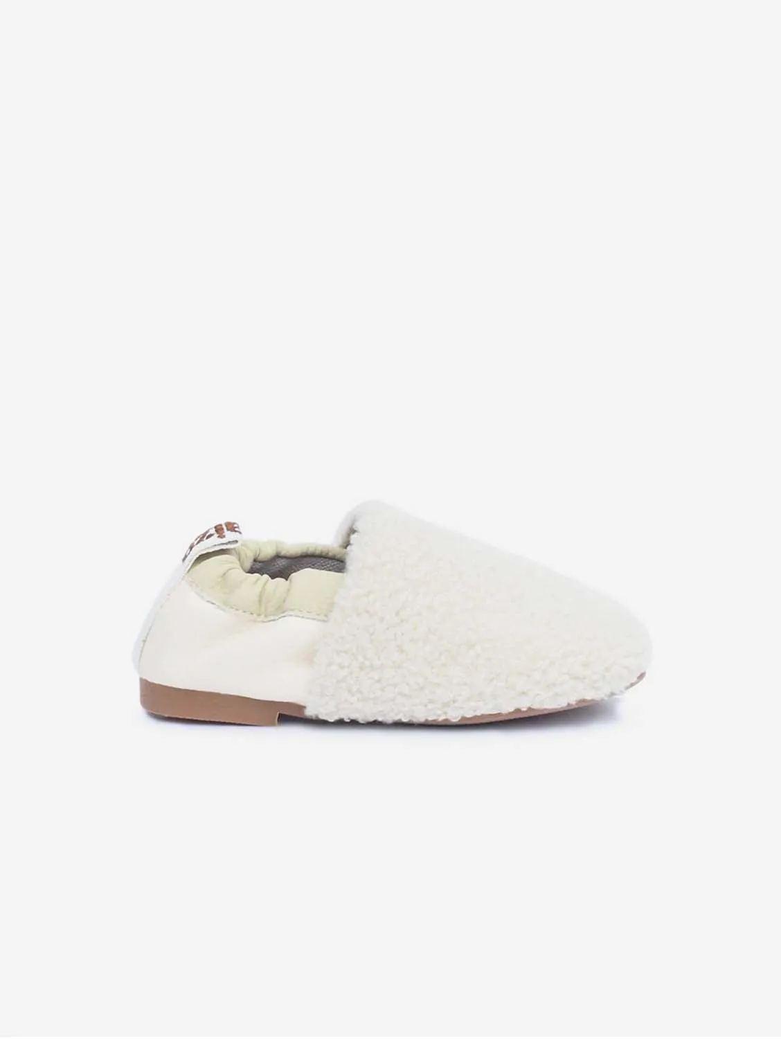 Alma Vegan Leather & Vegan Shearling Kids Slipper Shoe | Cream