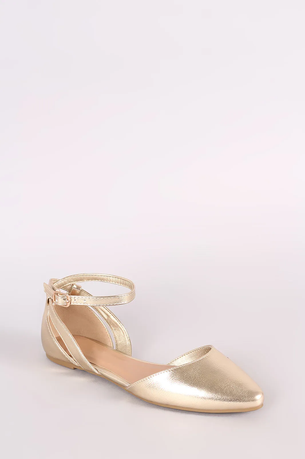 Bamboo Metallic Crisscross Back Pointy Toe Ballet Flat