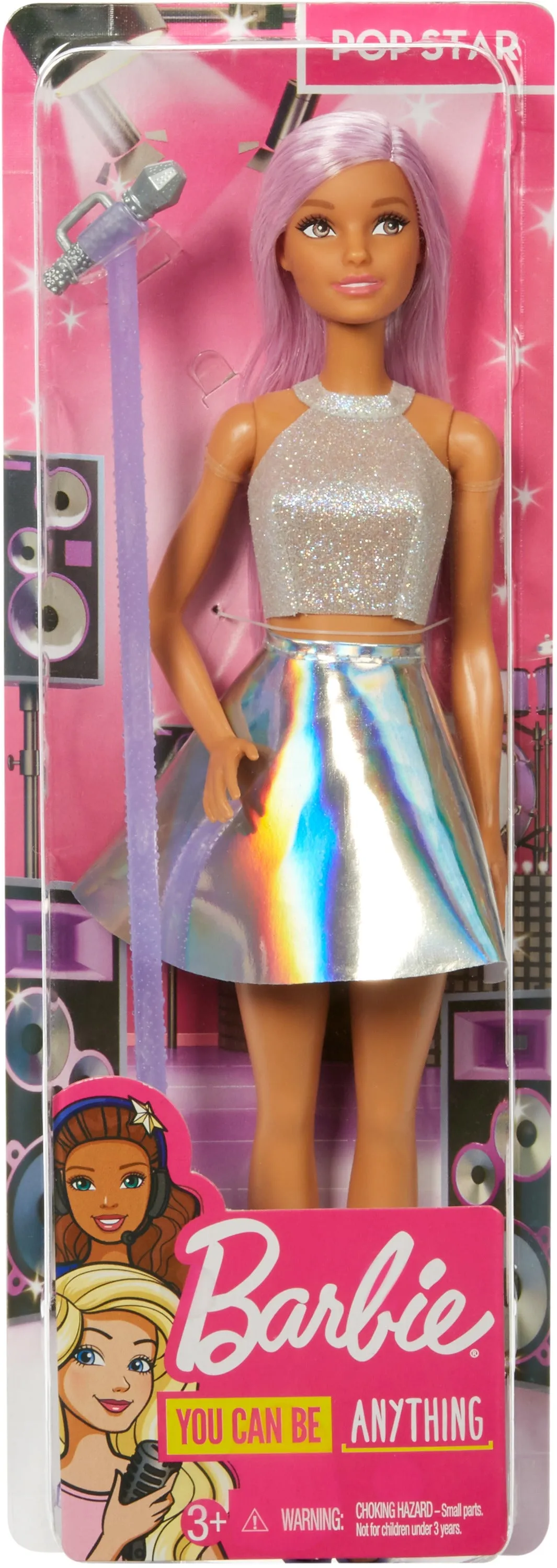 Barbie Careers Pop Star Doll, Long Pink Hair with Iridescent Skirt