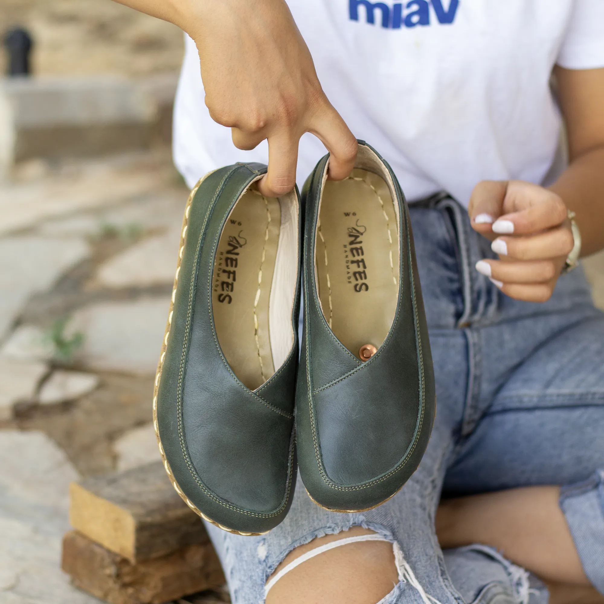 Barefoot Loafers for Women, Handmade Toledo Green