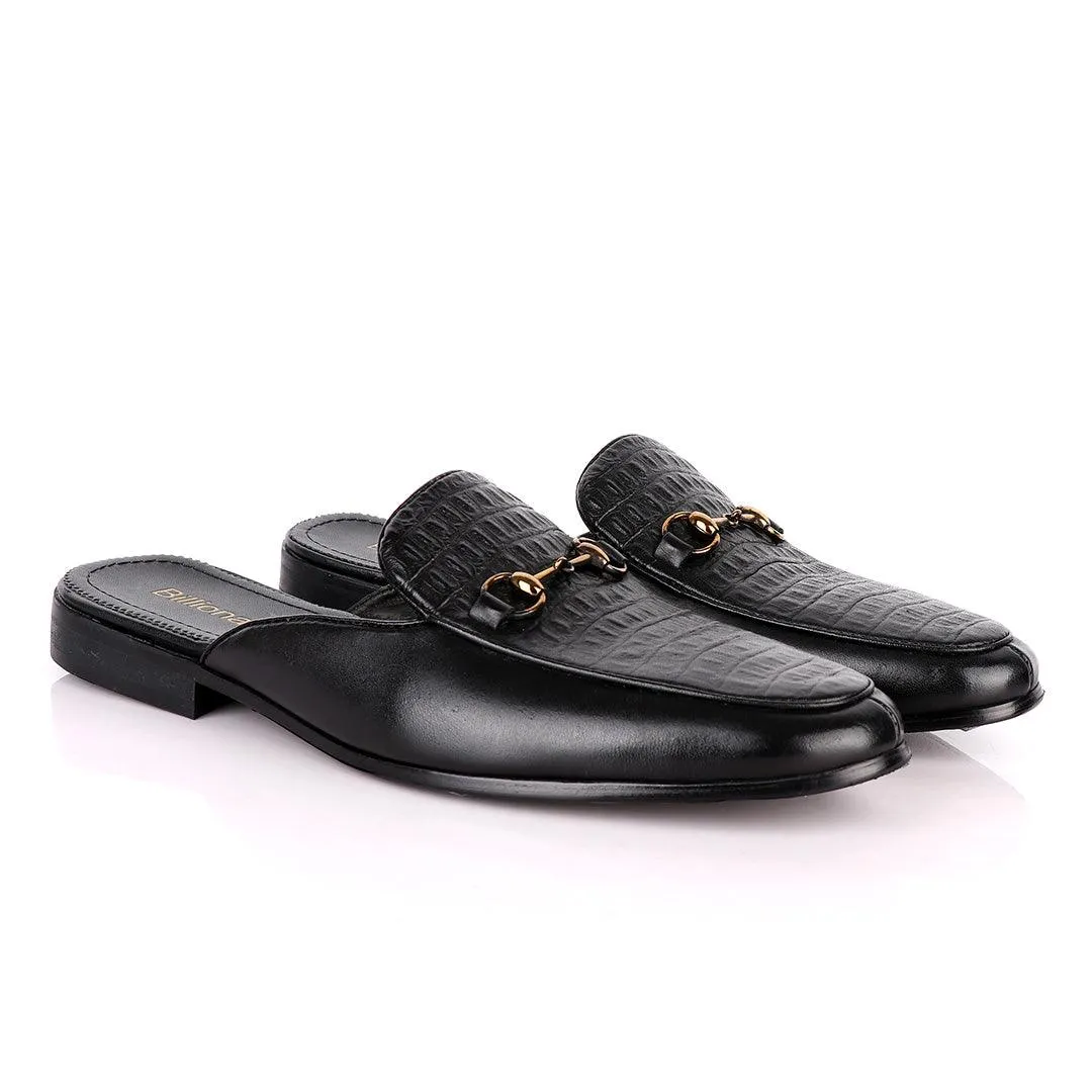 Billionaire Chain Head Half Croc Black Mole Leather Shoe