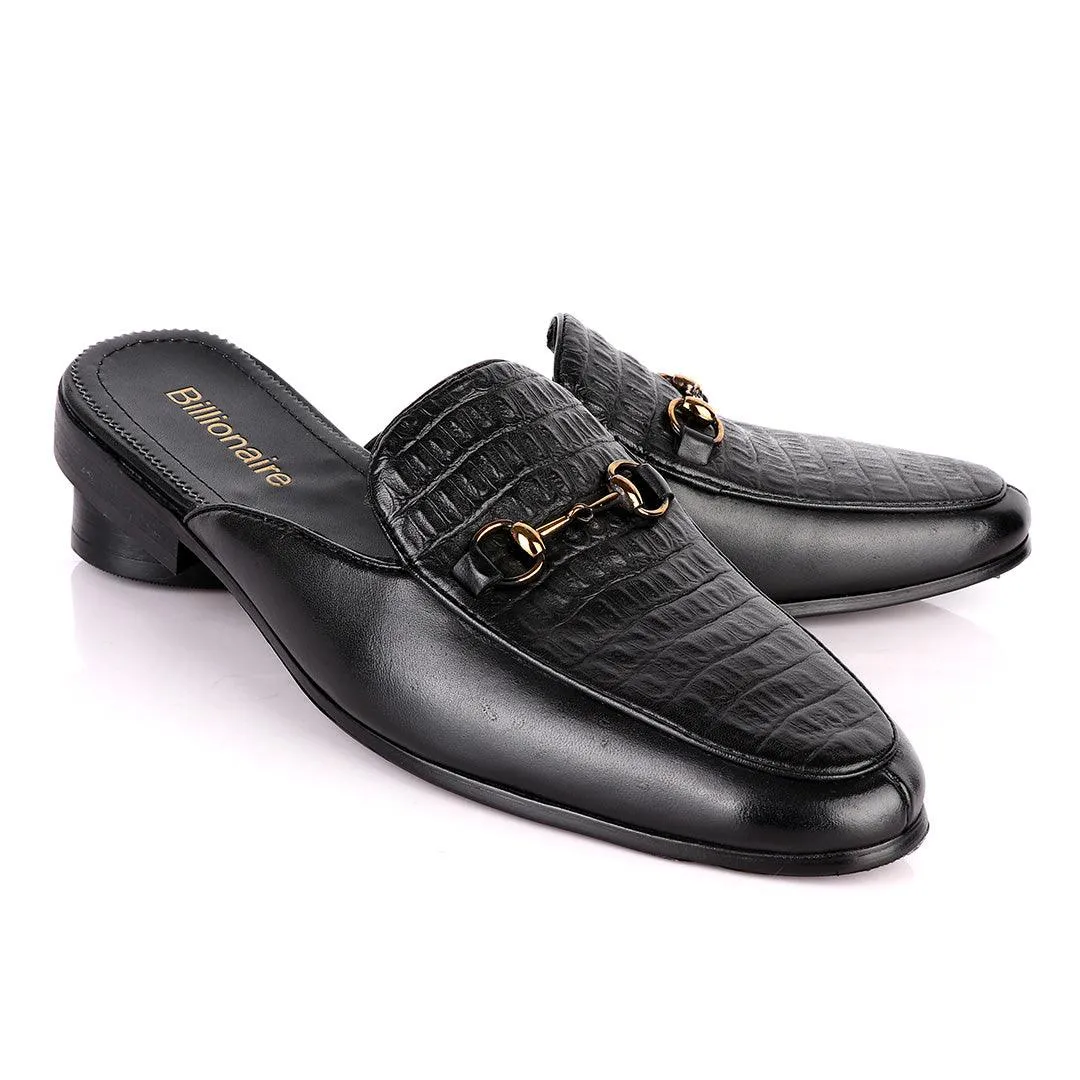 Billionaire Chain Head Half Croc Black Mole Leather Shoe