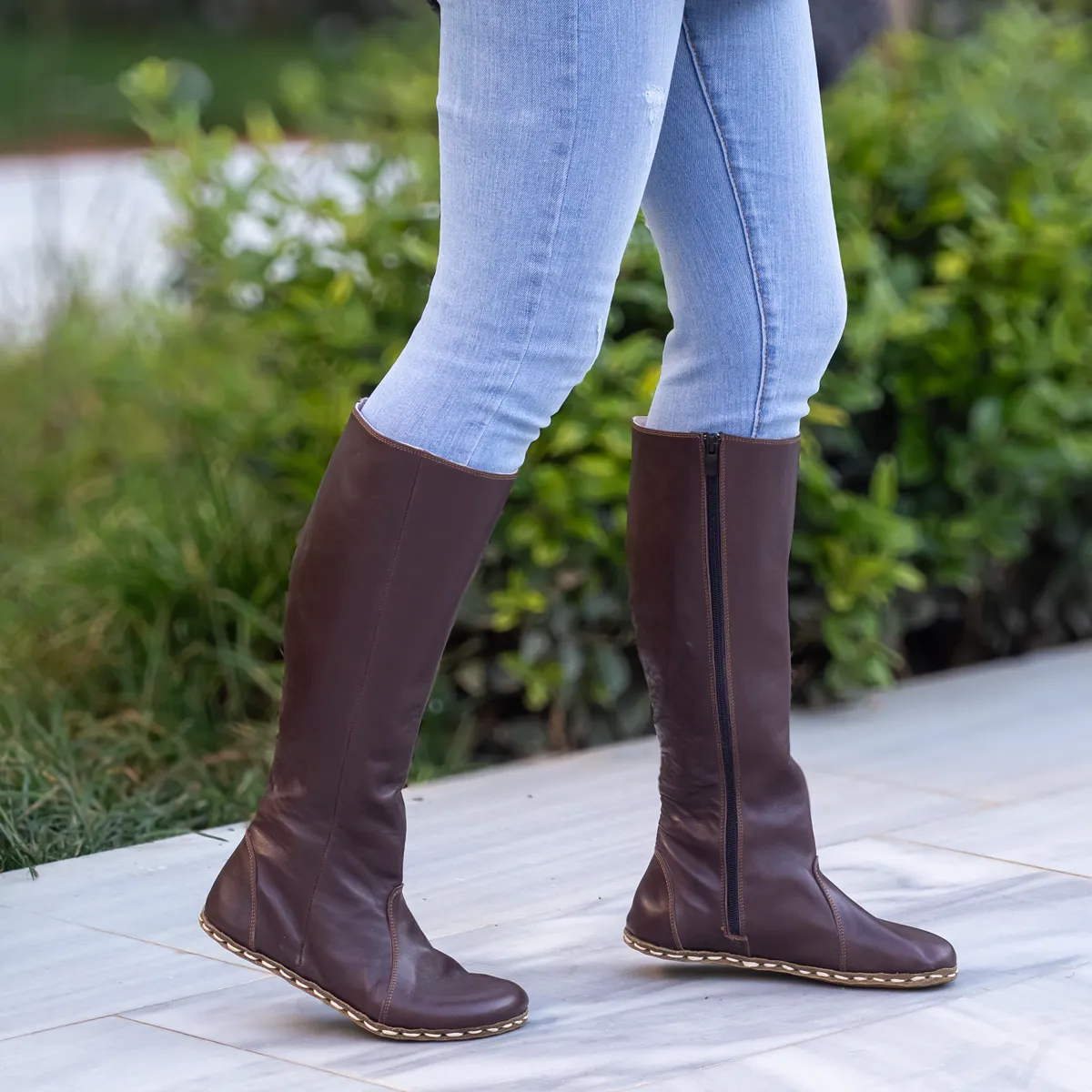 Bitter Brown Women's Leather Barefoot Earthing Long Boots