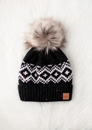 Black & Speckled Pattern Pom Hat