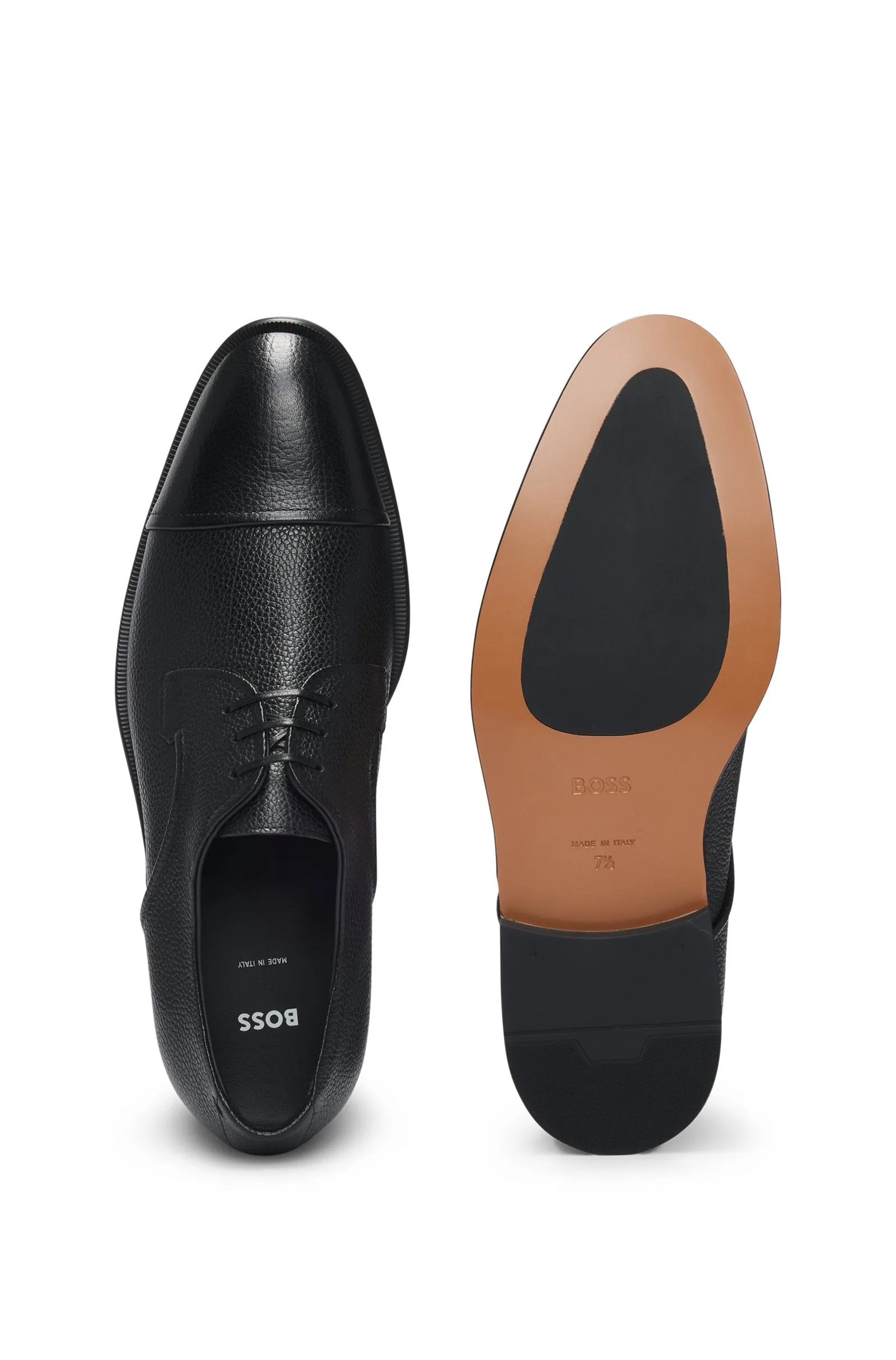 Boss Grained-Leather Derby Shoes with Anti-Slip Sole - Black