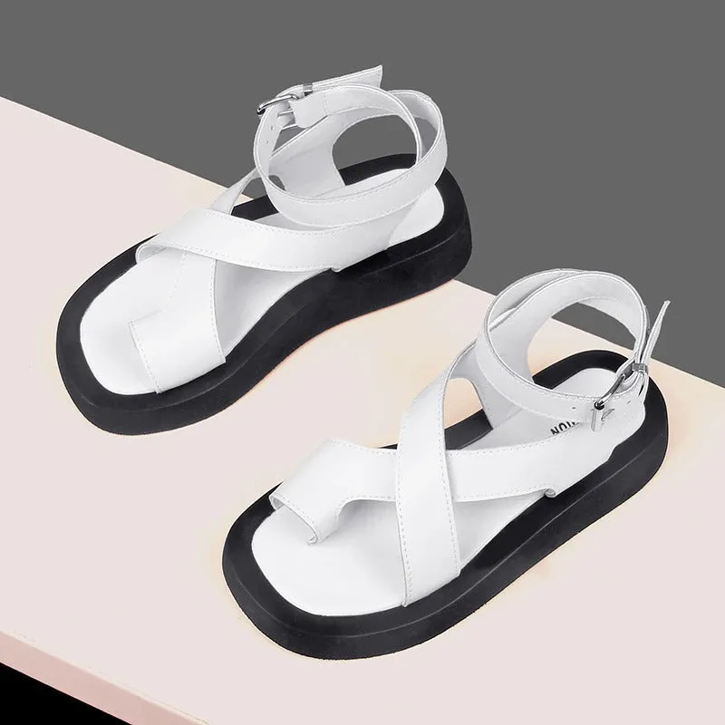 Breathable Summer Clip Toe Vegan Leather Muffin Sandals