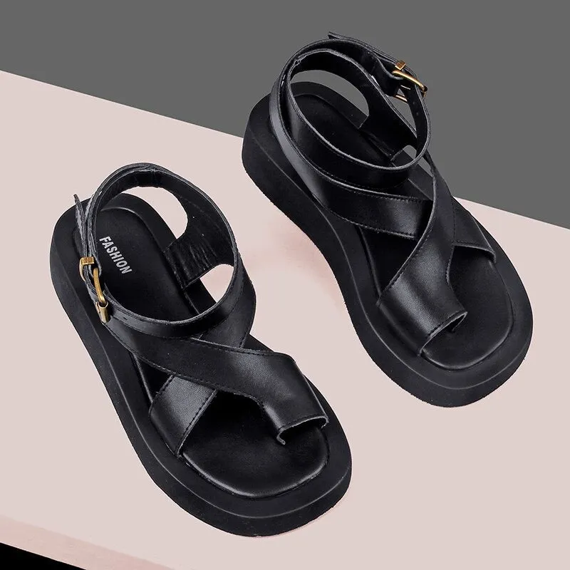 Breathable Summer Clip Toe Vegan Leather Muffin Sandals