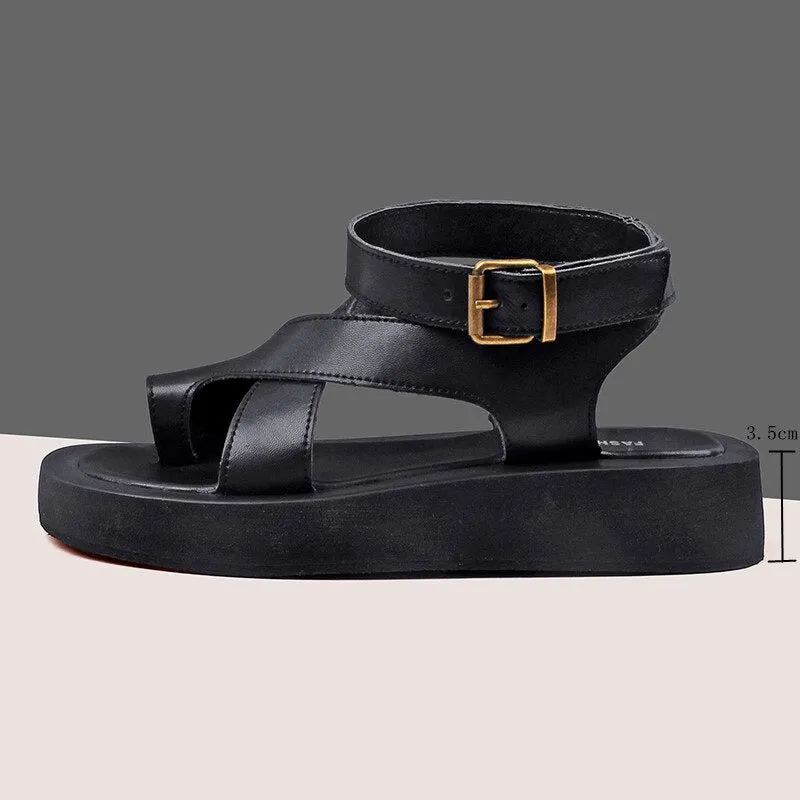 Breathable Summer Clip Toe Vegan Leather Muffin Sandals