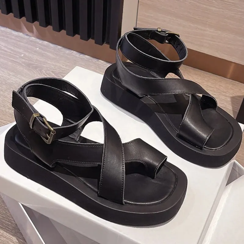 Breathable Summer Clip Toe Vegan Leather Muffin Sandals