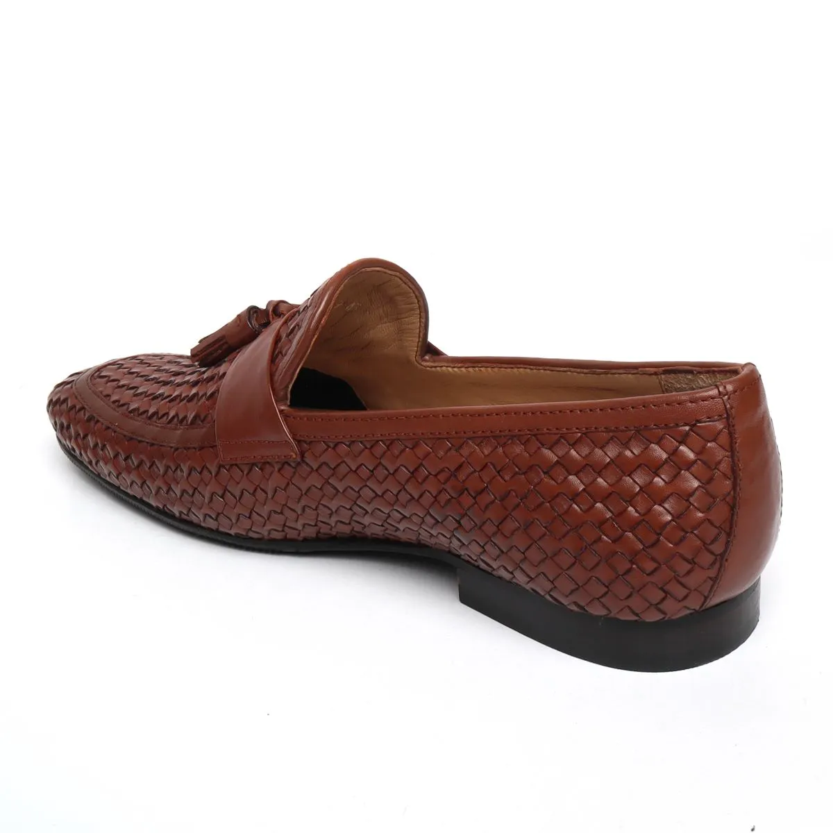 Brown Full Weaved Sleek Look Tassel Slip-On by Brune & Bareskin