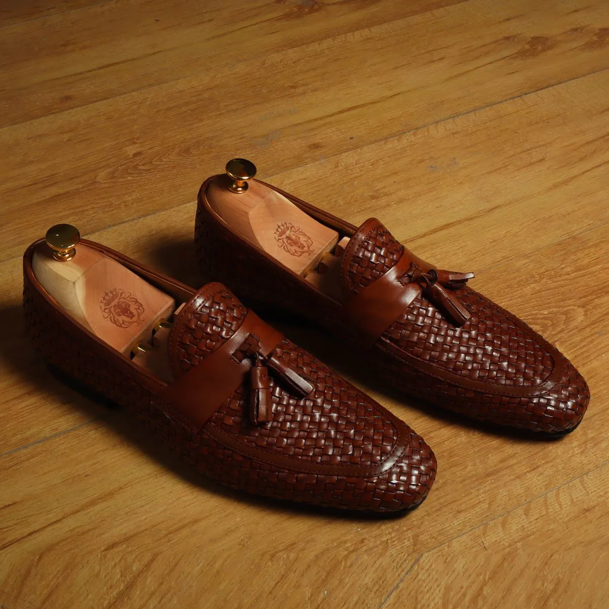 Brown Full Weaved Sleek Look Tassel Slip-On by Brune & Bareskin