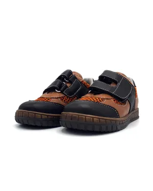 Brown Leather Sneakers with Double-strap for Toddlers