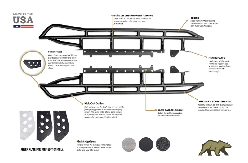 Cali Raise LED 2003-2009 TOYOTA 4RUNNER STEP EDITION BOLT ON ROCK SLIDERS