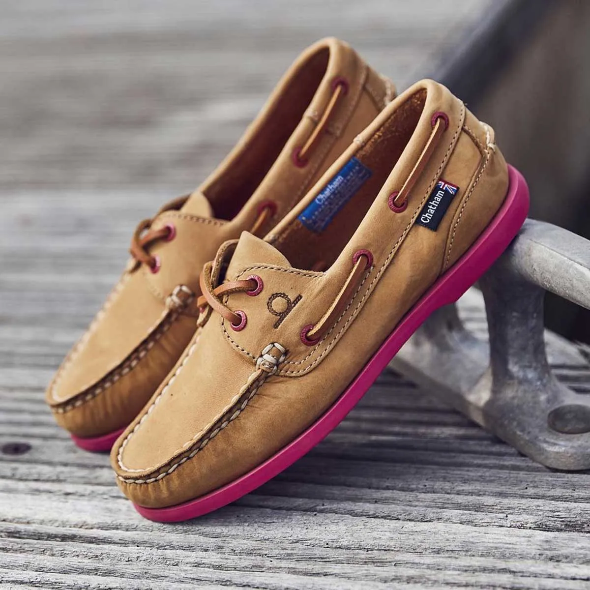 CHATHAM Pippa II G2 Leather Boat Shoes - Women's - Tan/Pink