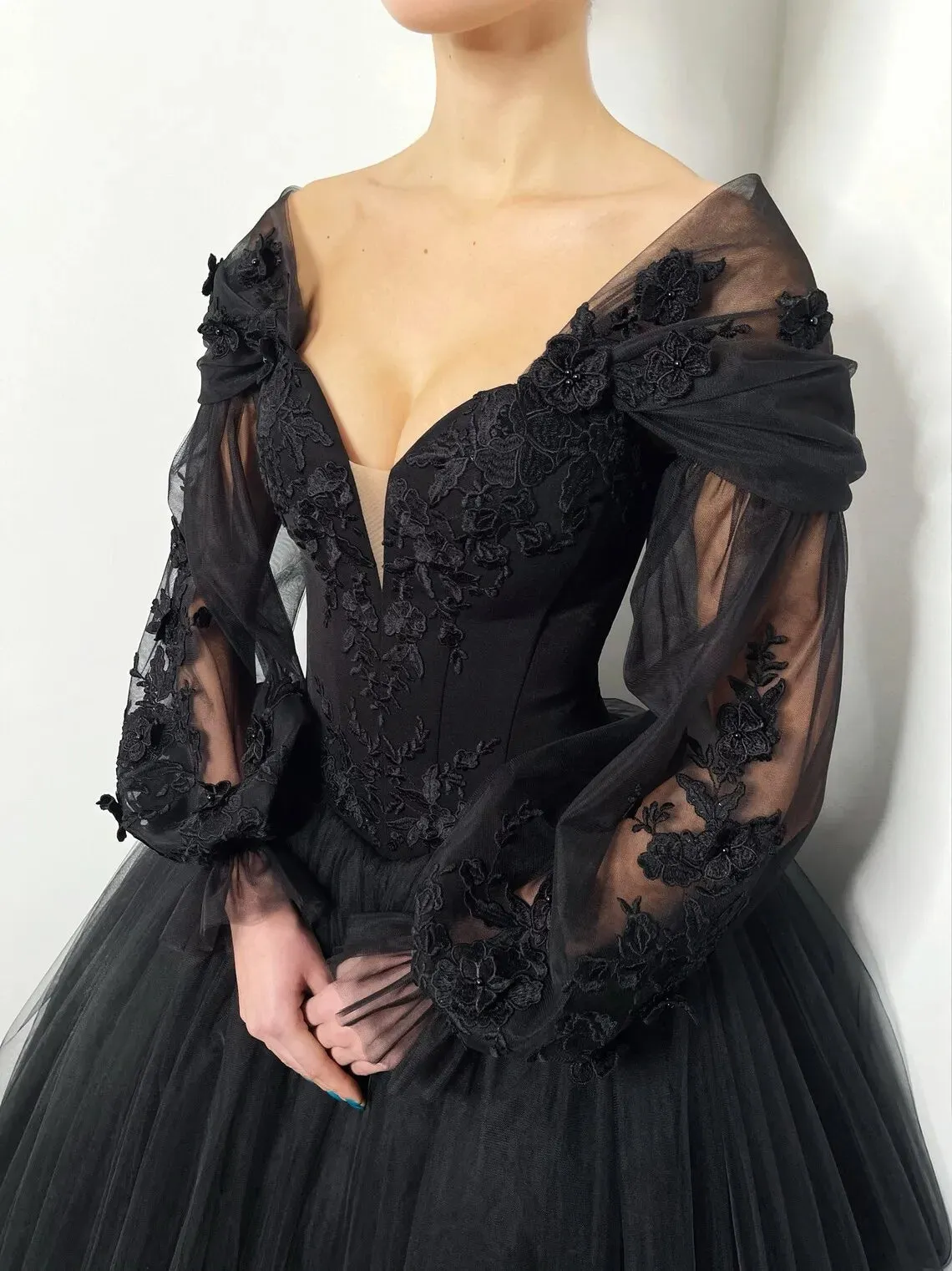 Countess Esmeray's Chapel Train Custom Made Evening Gowns