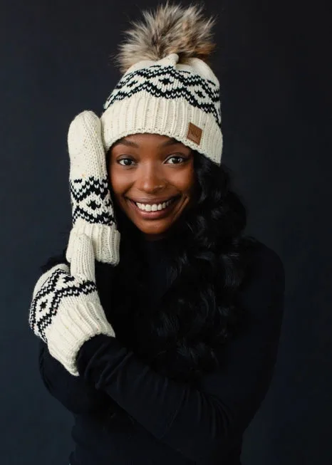 Cream & Speckled Pattern Pom Hat