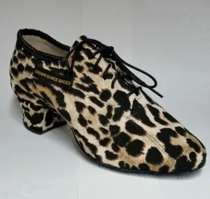 Crown Dance Shoes, 517P, Fabric Leopard Print, 1.5” Cuban Heel