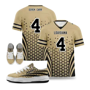 Custom Beige Black Louisiana Football Jersey and Sports Shoes Combo Offer Personalized Combo ZH-D023031-19