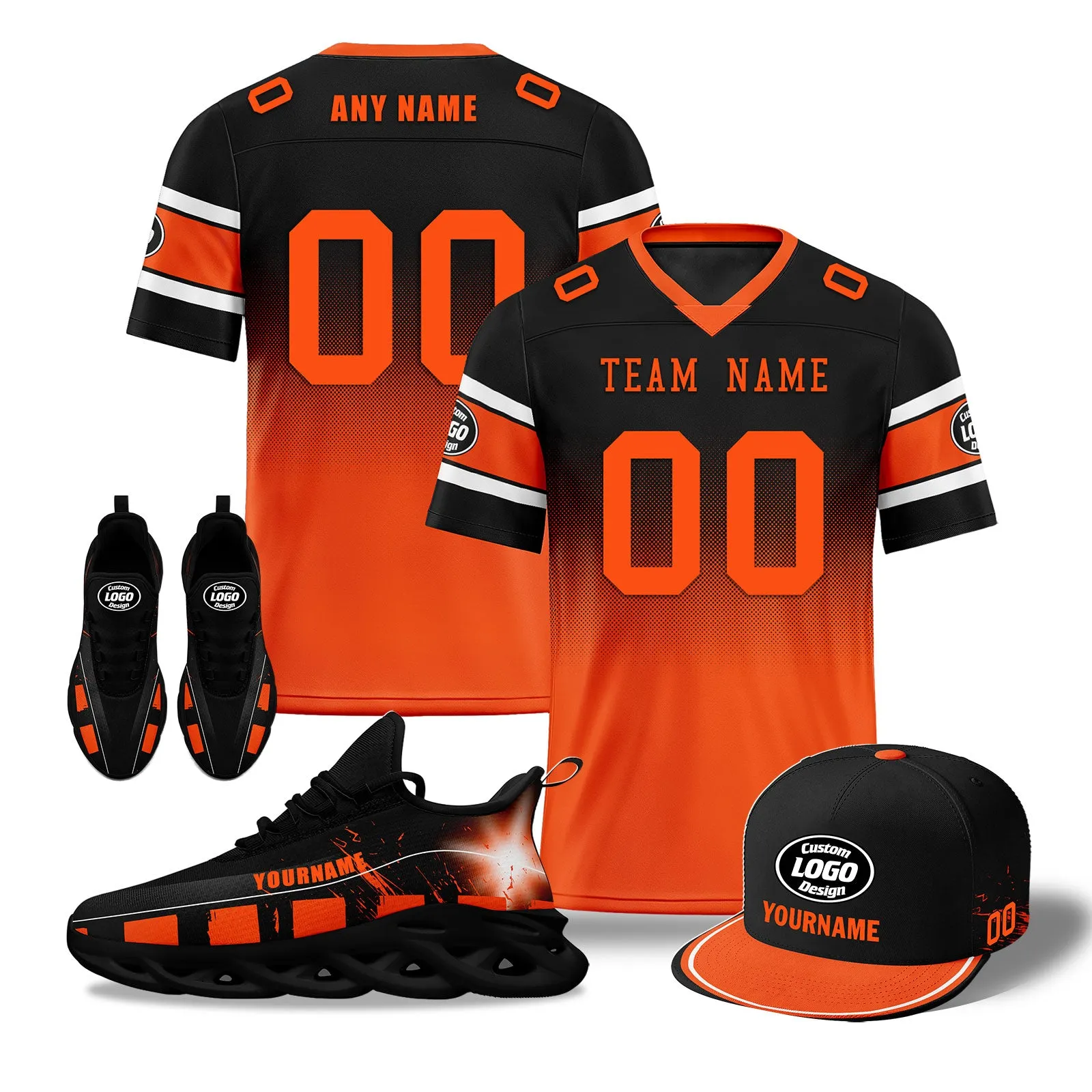 Custom Black Orange Cincinnati Football MaxSoul Shoes and Hat Combo Offer Personalized Combo ZH-D020268-6