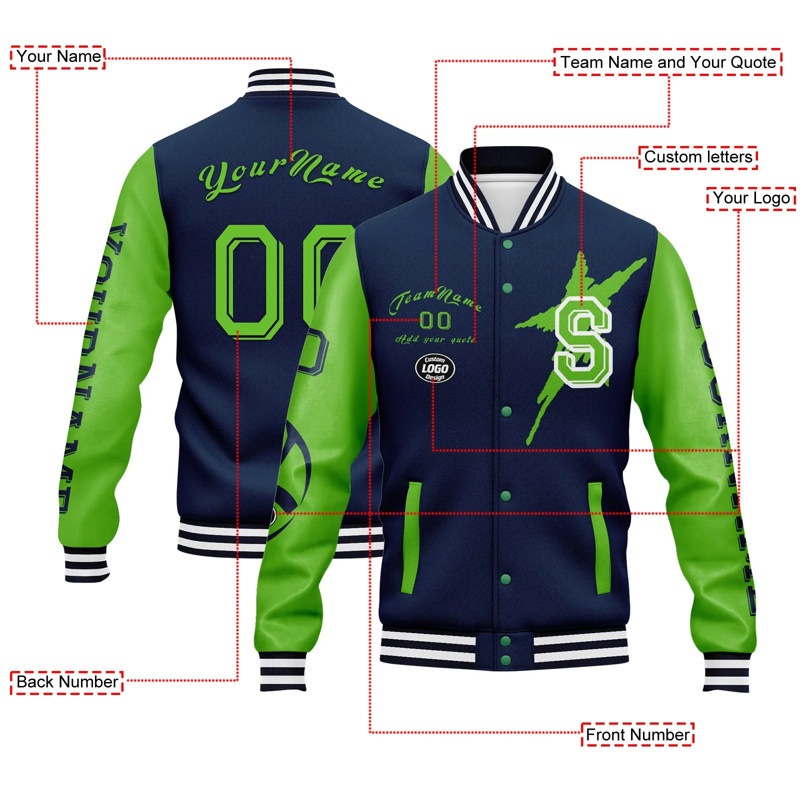 Custom Blue Green Seattle Jacket and Sports Shoes Combo Offer Personalized Combo ZH-D020294-27