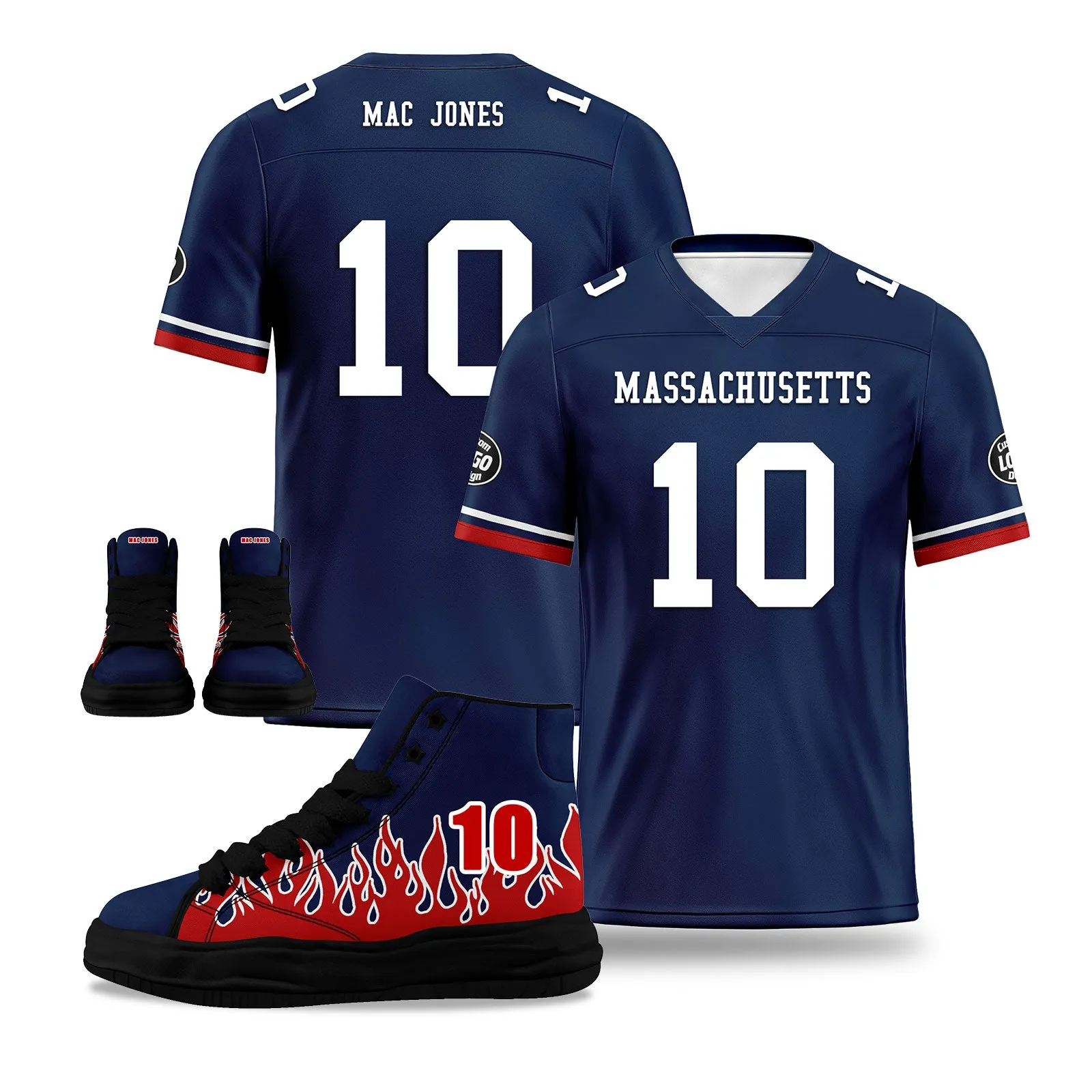 Custom Blue Red New England Football Jersey and Firesoul Sports Shoes Combo Offer Personalized Combo ZH-D020273-26