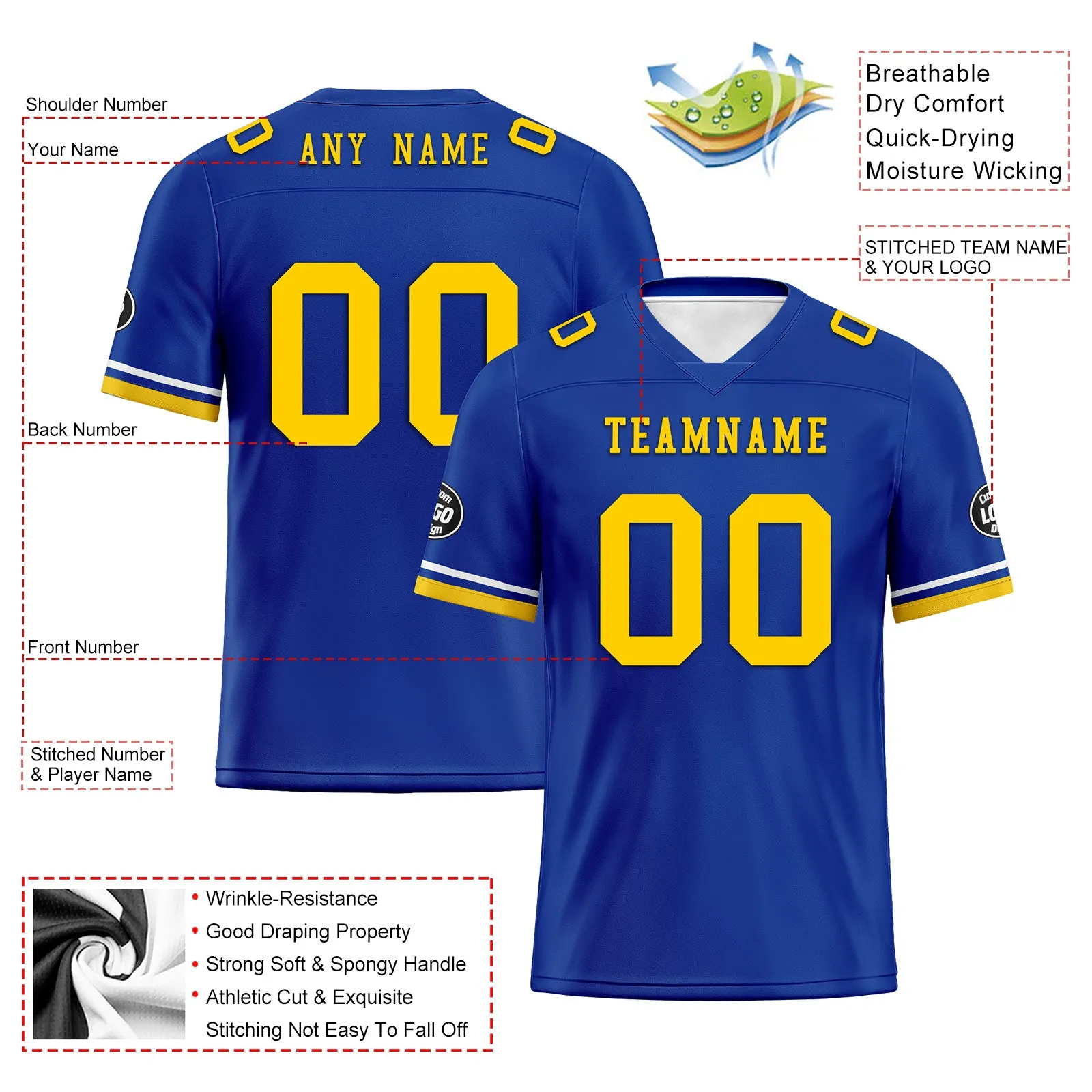 Custom Blue Yellow Los Angeles Football Jersey and Firesoul Sports Shoes Combo Offer Personalized Combo ZH-D020273-15