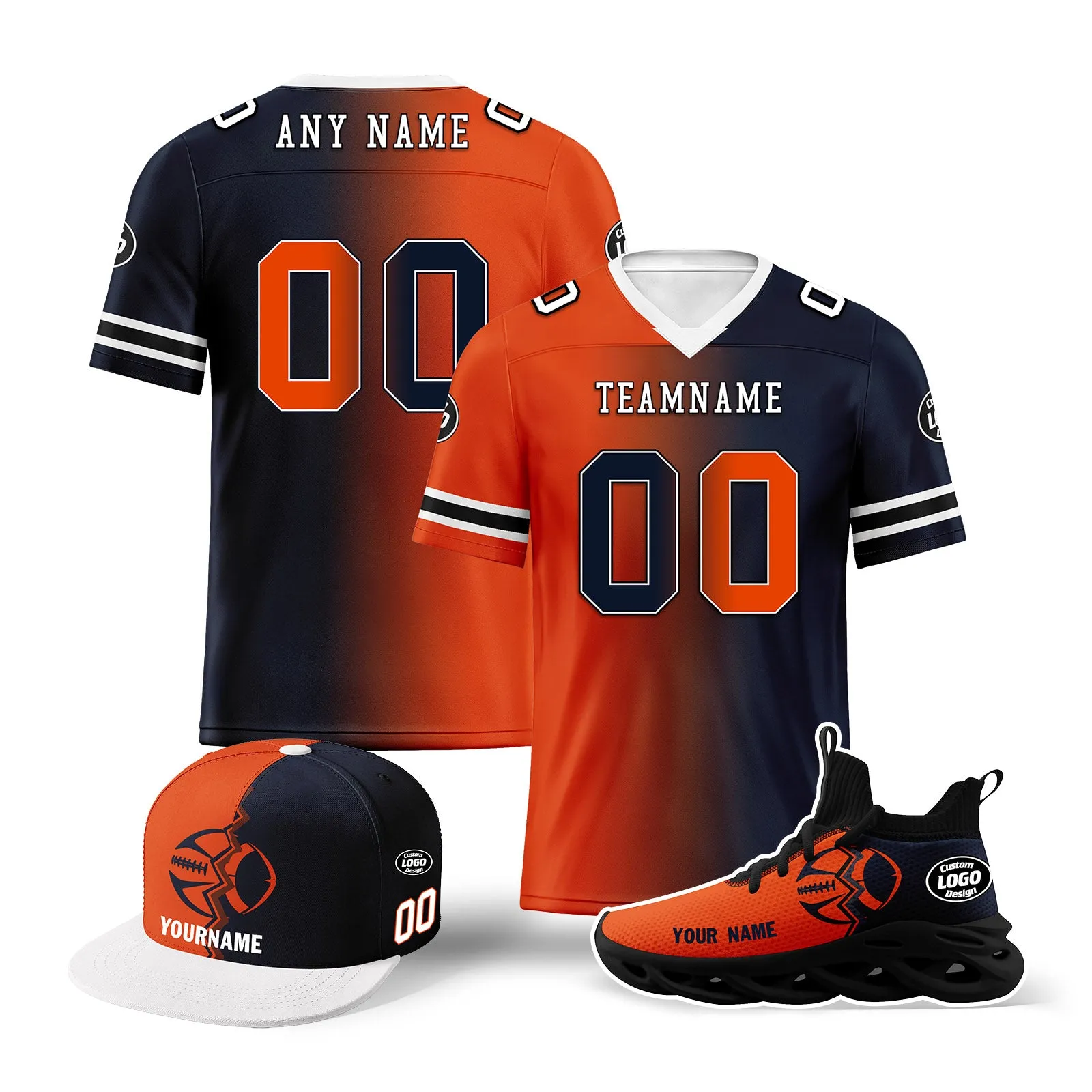 Custom Deep Blue Orange Illinois Football Jersey MaxSoul Shoes and Hat Combo Offer Personalized Combo ZH-D028018-4