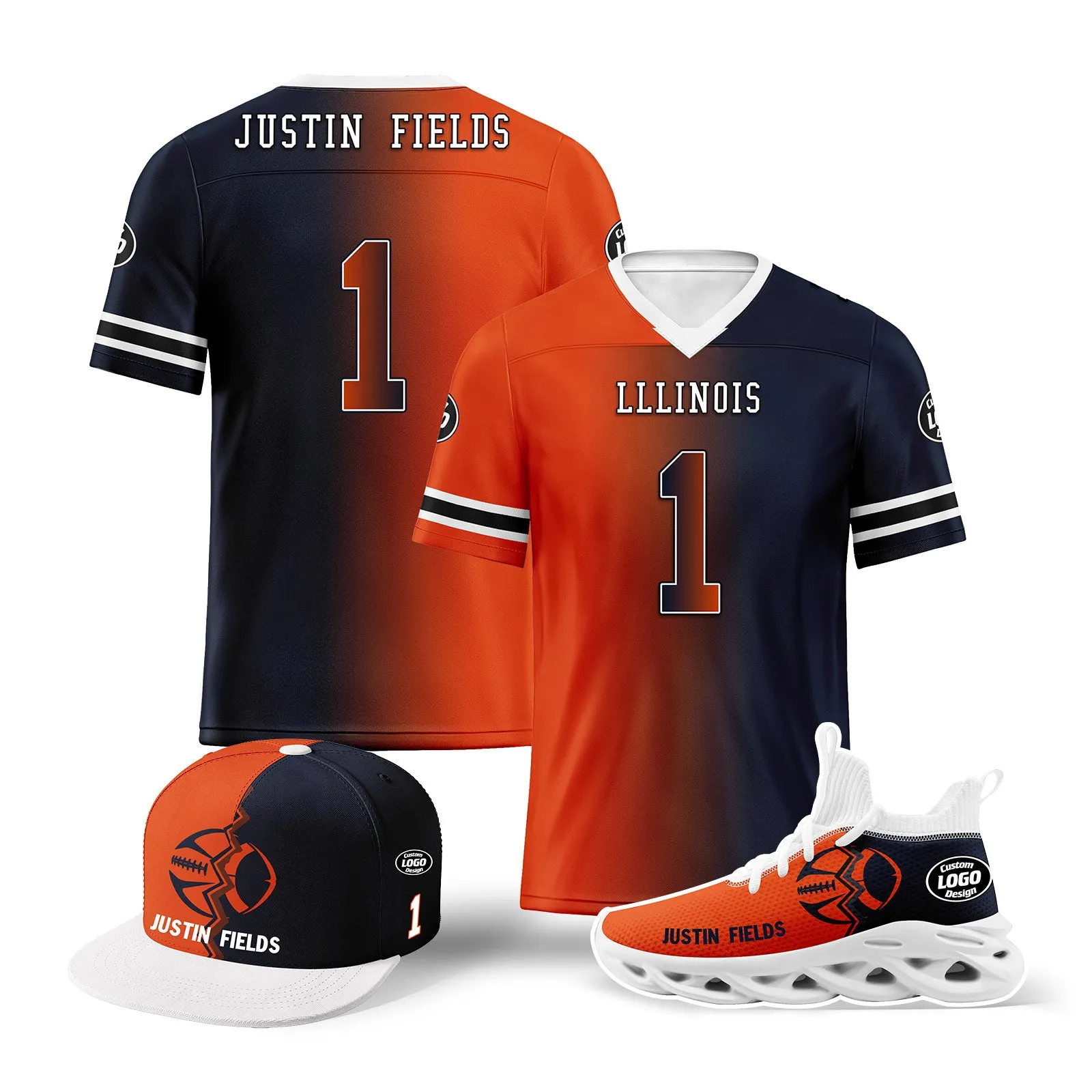 Custom Deep Blue Orange Illinois Football Jersey MaxSoul Shoes and Hat Combo Offer Personalized Combo ZH-D028018-4